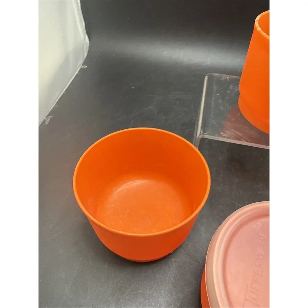 Set of 4 Vintage Tupperware Orange Snack Cups 1229-14 with 1 Lid